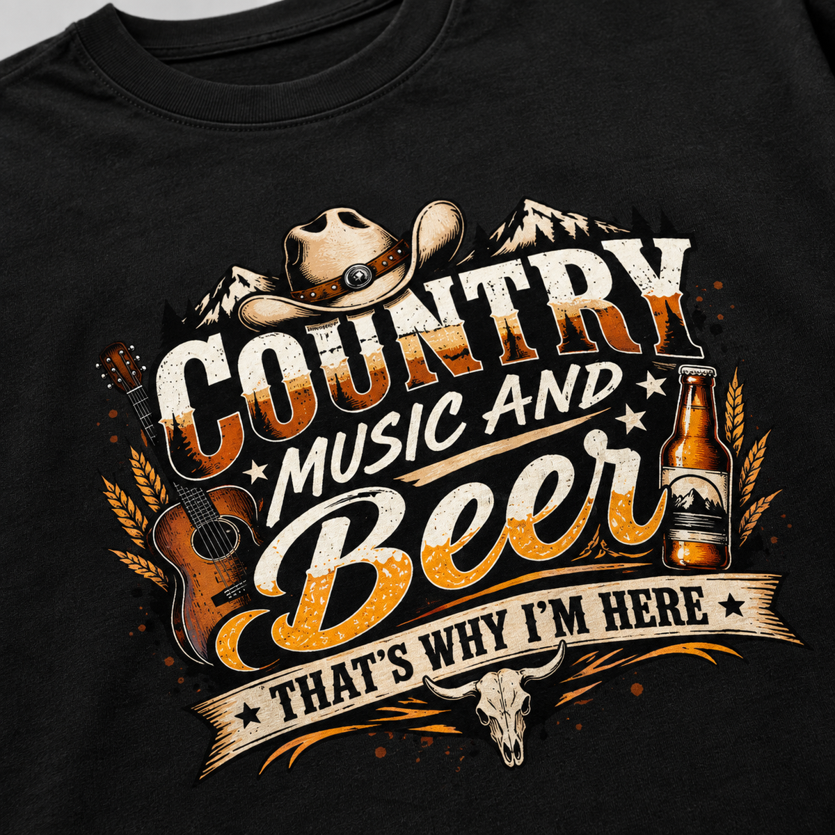 Country Music and Beer Classic Crew T-Shirt